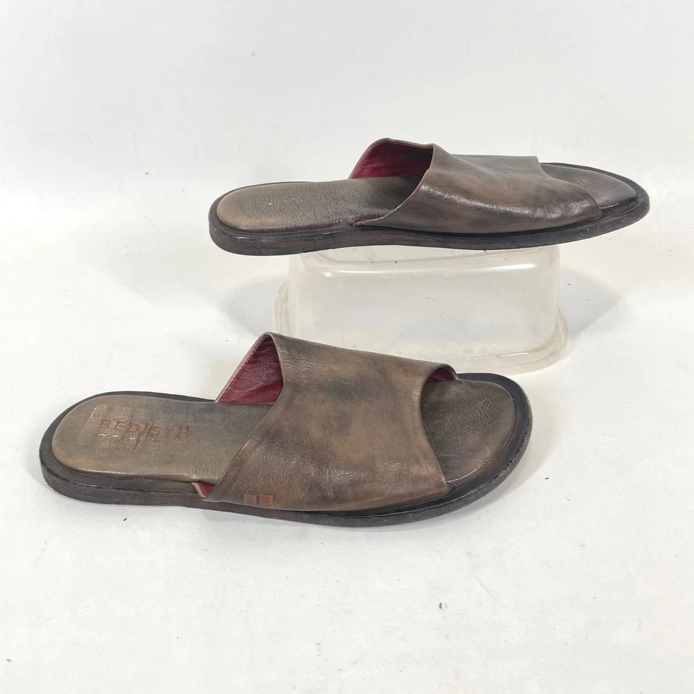 Bed Stu Brown Distressed Leather Slide Sandals Red Lining Mens 7.5 Mexico